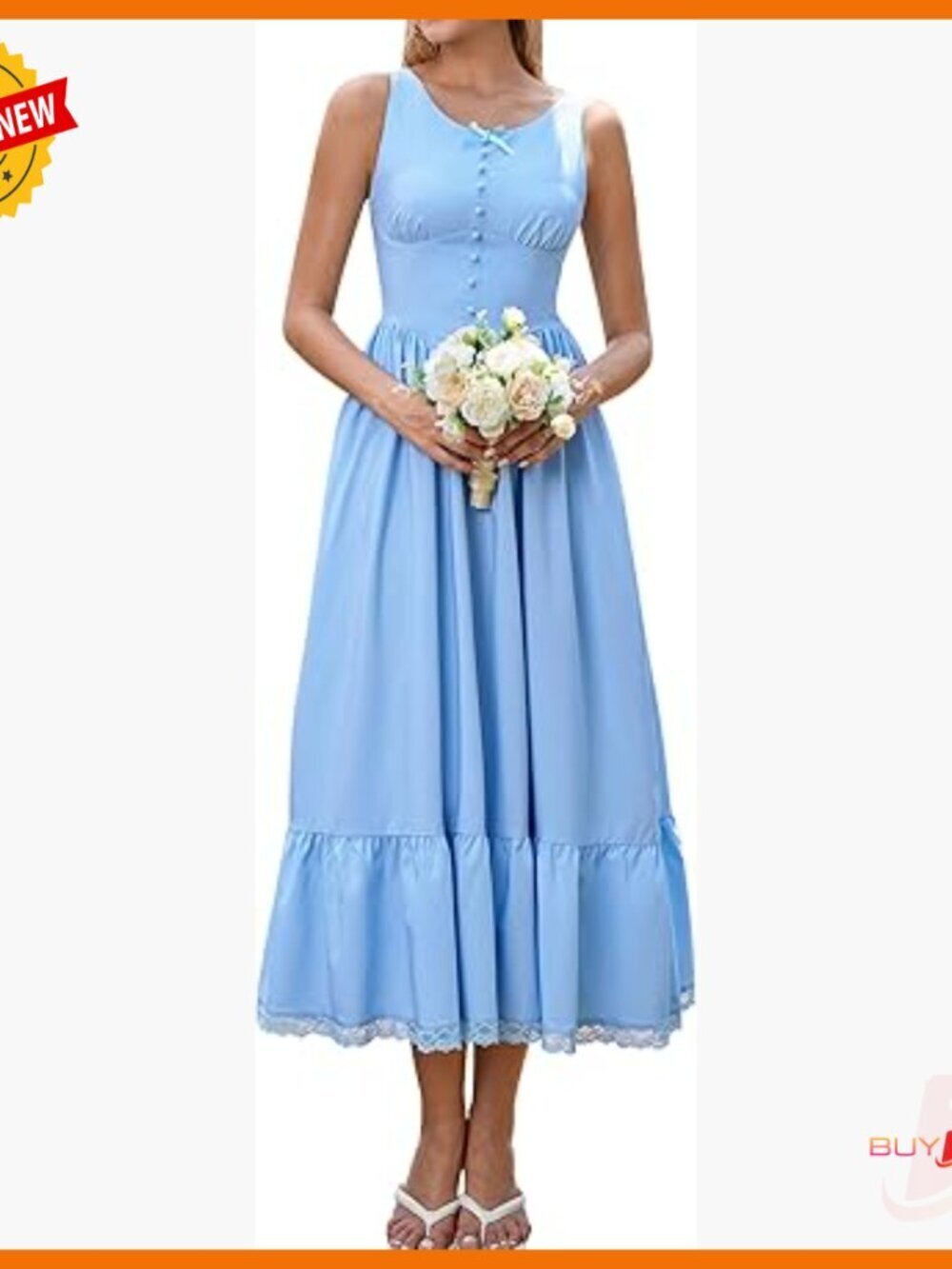 Maxi Dress with Ruffle Lace Hem, Adjustable Back, A-Line Silhouette